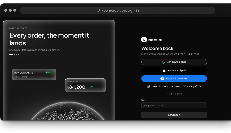 The customer sign-in page