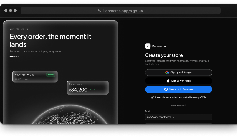 The merchant sign-up page